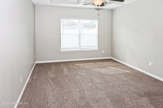 unfurnished room featuring carpet and ceiling fan