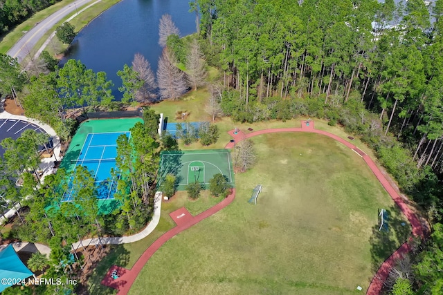 bird's eye view featuring a water view