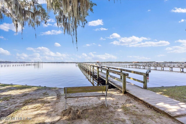 view of dock featuring a water view