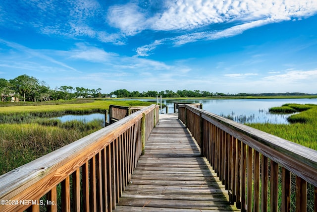 dock area with a water view