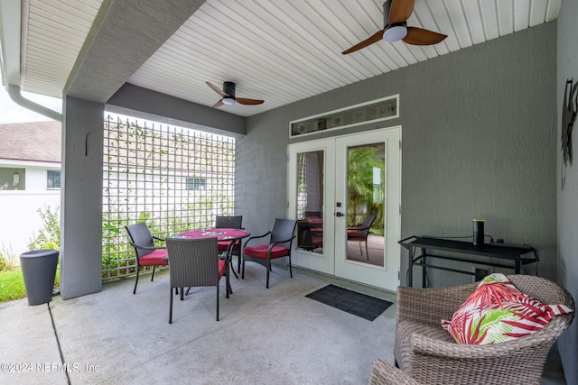 view of patio / terrace featuring french doors and ceiling fan