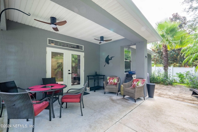 view of patio / terrace with ceiling fan and french doors