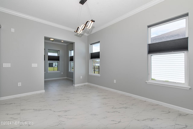 spare room featuring crown molding