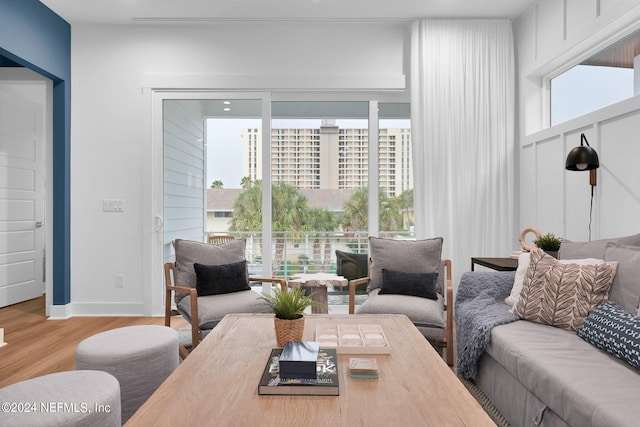 living room with hardwood / wood-style flooring