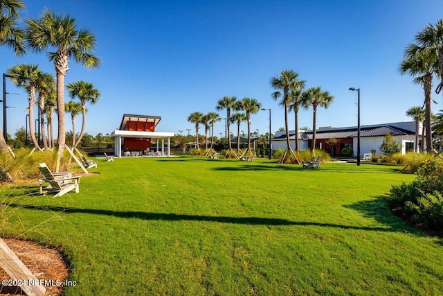 view of property's community featuring a lawn