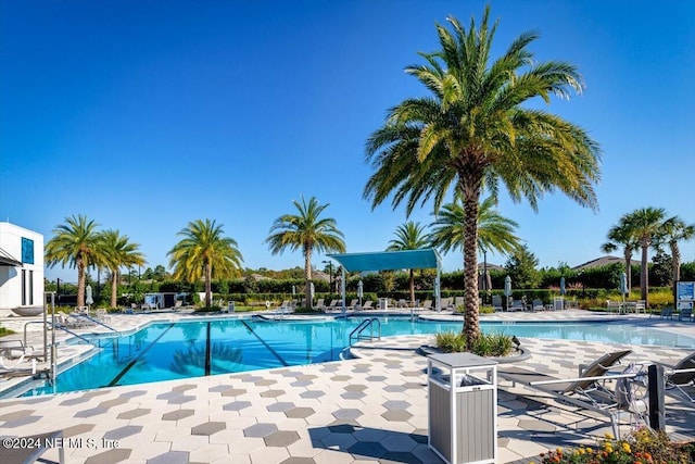 view of swimming pool featuring a patio