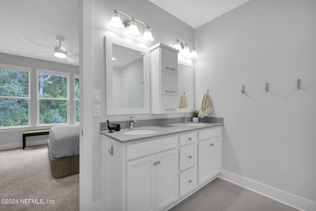 bathroom with vanity and ceiling fan