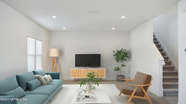 living room with hardwood / wood-style flooring