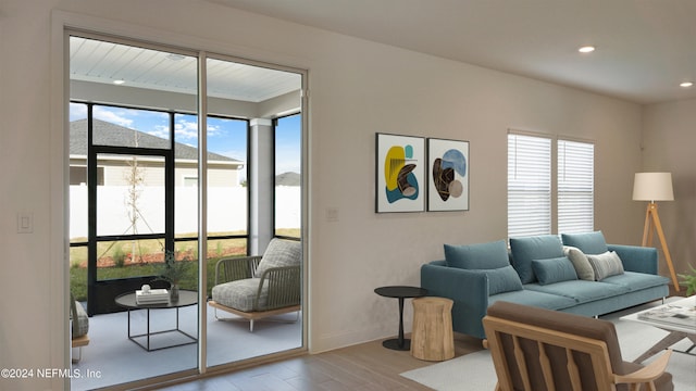 living room with light wood-type flooring