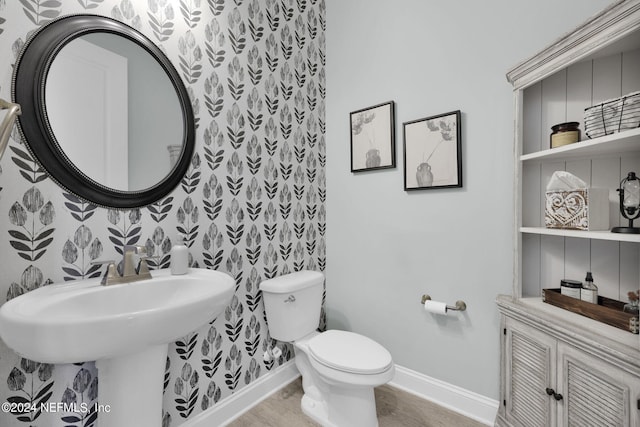 bathroom with sink, hardwood / wood-style flooring, and toilet