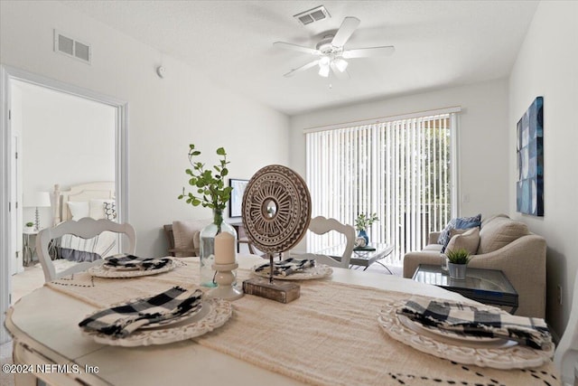 living area featuring ceiling fan