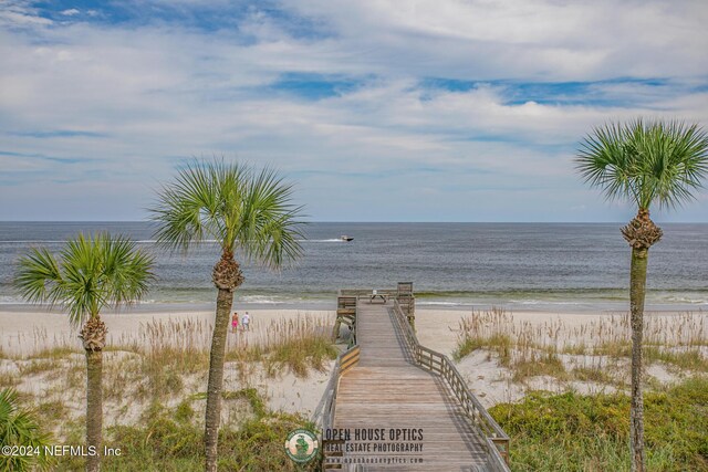 view of water feature with a view of the beach