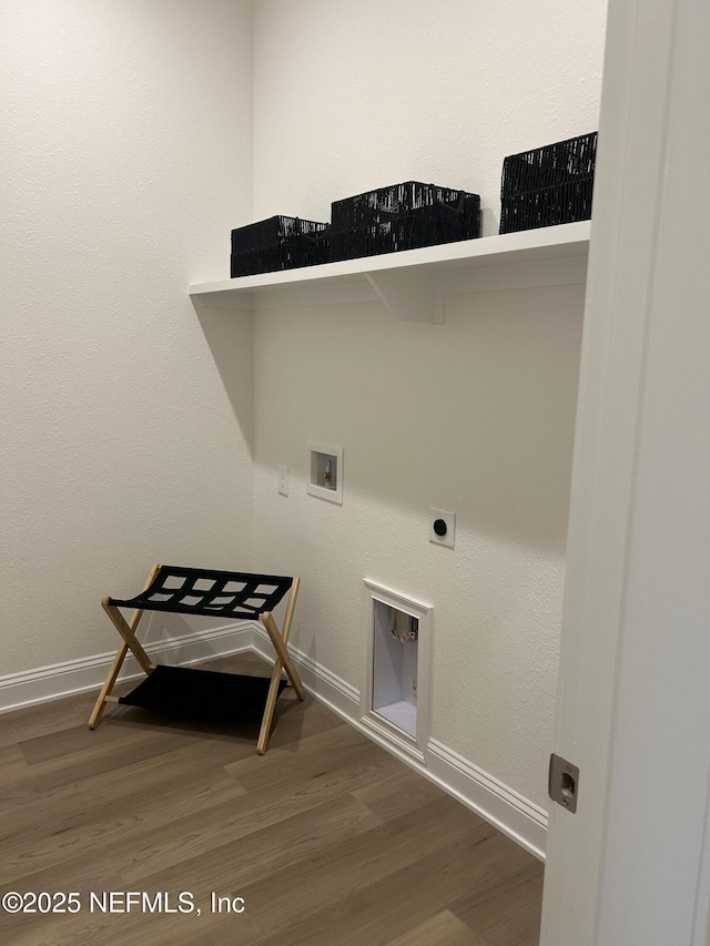 49 Pathway Ct, Saint Johns, FL 32259 - washroom featuring washer hookup, electric dryer hookup, wood finished floors, and baseboards