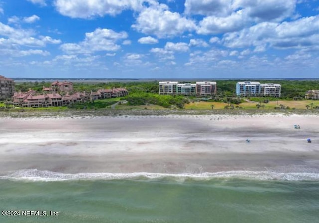 drone / aerial view with a water view and a view of the beach