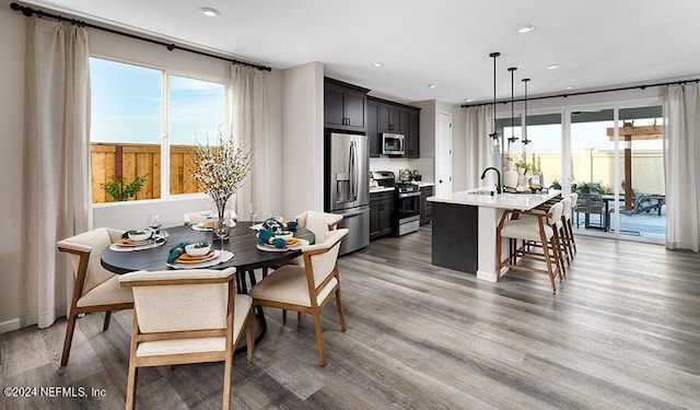 dining room with sink and hardwood / wood-style flooring