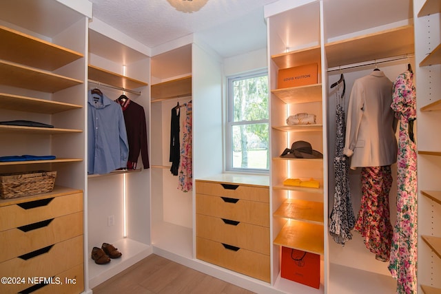 walk in closet featuring light hardwood / wood-style floors