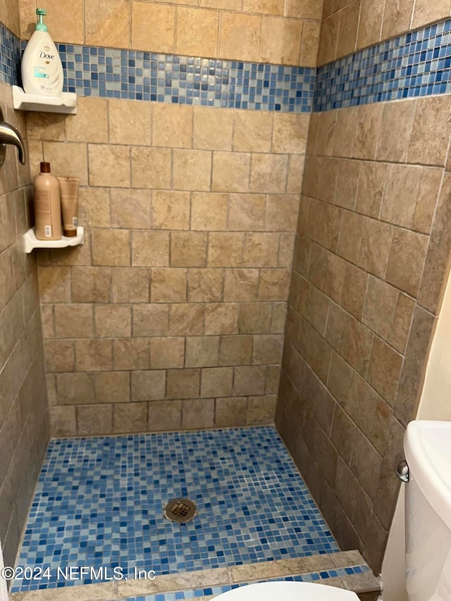 bathroom with tiled shower and toilet