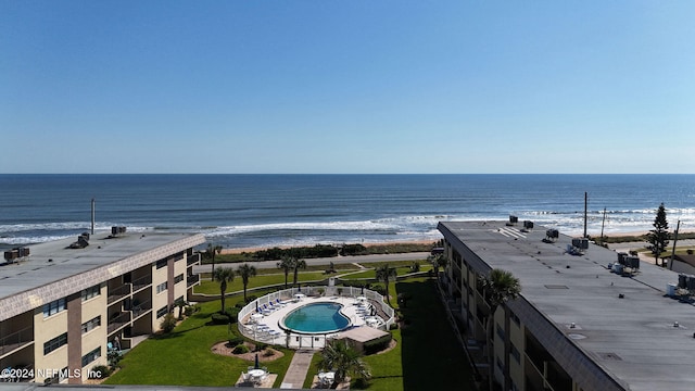 property view of water featuring a beach view