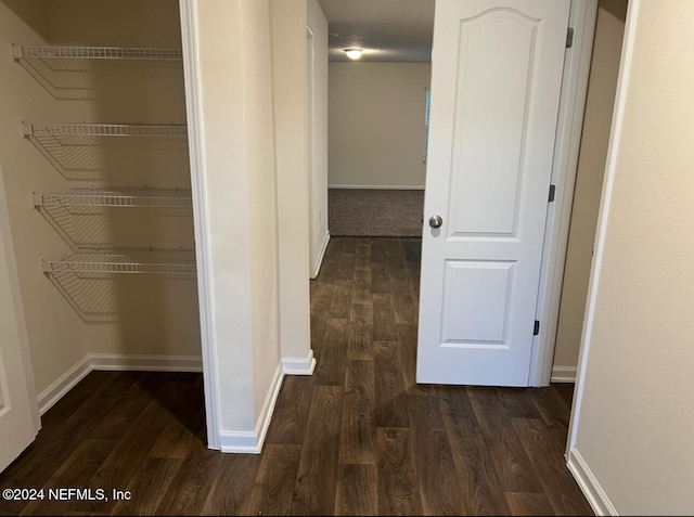 corridor featuring dark hardwood / wood-style floors