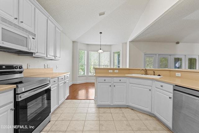 kitchen with a wealth of natural light, stainless steel appliances, sink, and white cabinetry