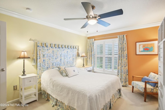 8495 Little Swift Cir, Jacksonville, FL 32256 - bedroom with carpet, baseboards, crown molding, and a ceiling fan