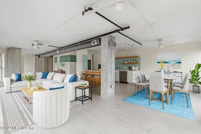 living room featuring ceiling fan