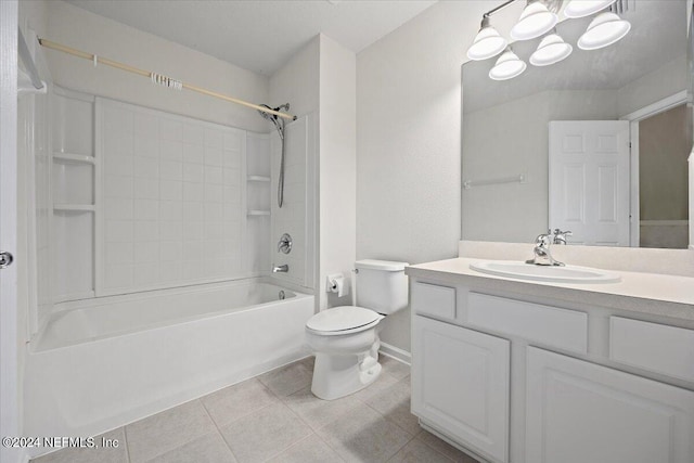 full bathroom featuring  shower combination, vanity, tile patterned flooring, and toilet