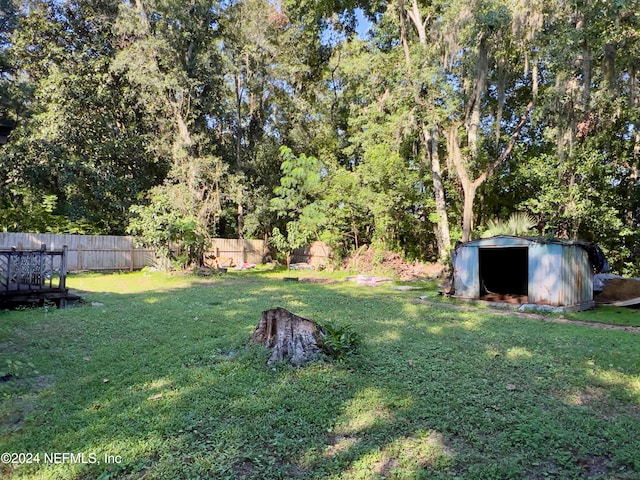 view of yard featuring a shed