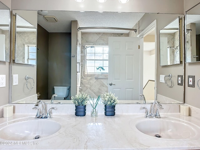 bathroom featuring vanity, toilet, and walk in shower