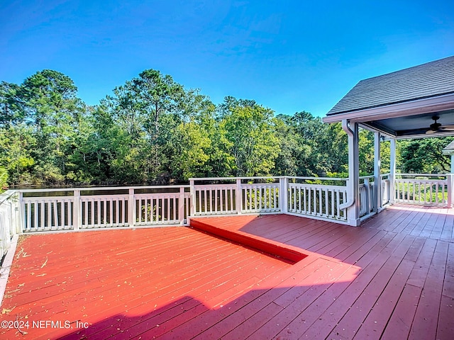 wooden terrace with ceiling fan