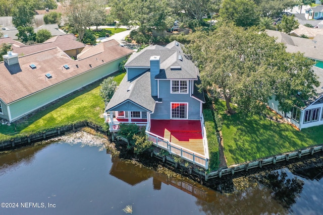 bird's eye view featuring a water view