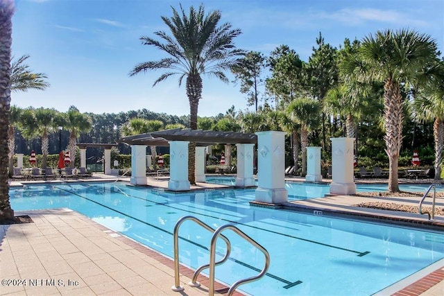 pool with a patio area