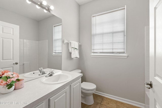 bathroom with vanity, tile patterned flooring, and toilet