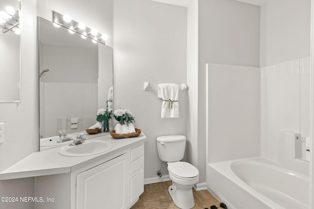 full bathroom with tile patterned flooring, vanity, toilet, and bathing tub / shower combination