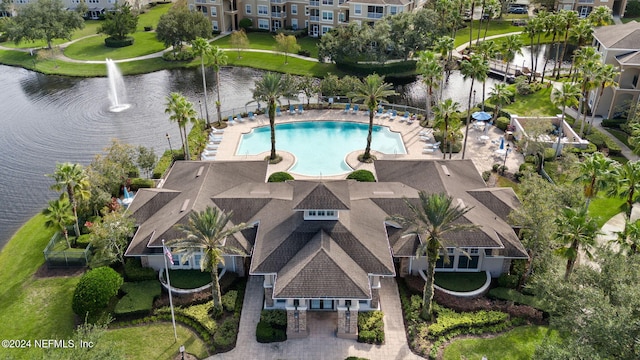 drone / aerial view featuring a water view