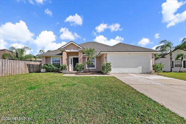 view of front facade with a front lawn and a garage