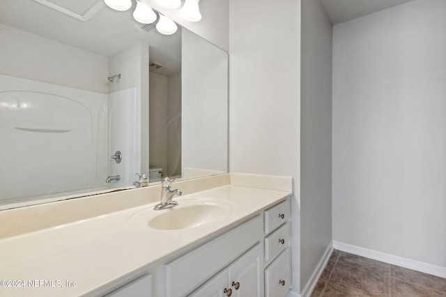 bathroom featuring shower / tub combination, vanity, and tile patterned floors