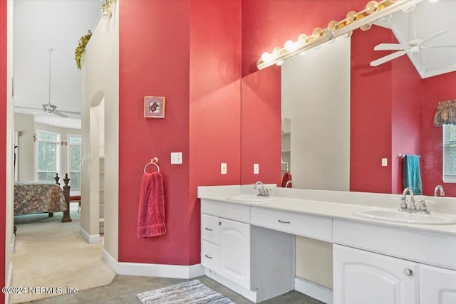 bathroom featuring vanity and ceiling fan