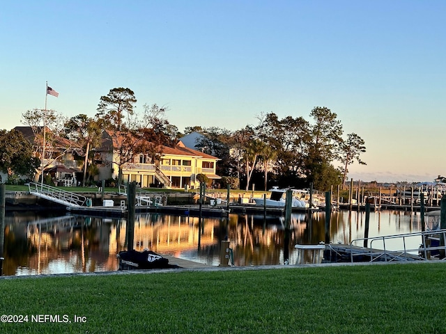 view of water feature with a boat dock