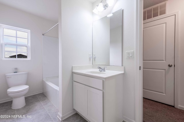 full bathroom featuring tile patterned flooring, vanity, toilet, and shower / bathing tub combination