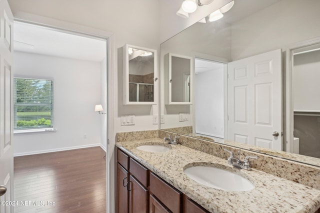 bathroom featuring wood-type flooring and vanity