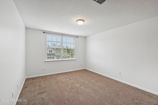 unfurnished room featuring a textured ceiling and carpet flooring