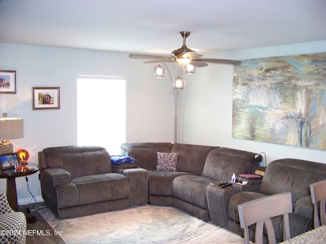 living room featuring ceiling fan