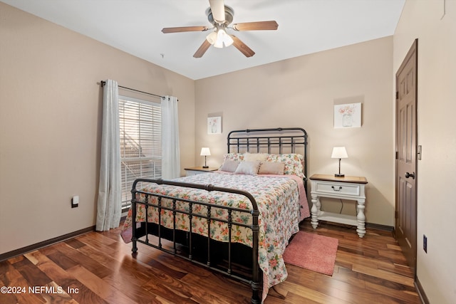 bedroom featuring ceiling fan and hardwood / wood-style flooring