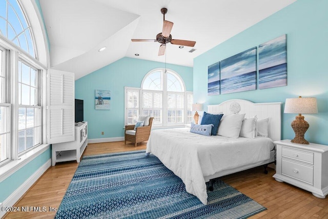 2807 S Ponte Vedra Blvd, Ponte Vedra Beach, FL 32082 - bedroom with baseboards, wood finished floors, vaulted ceiling, ceiling fan, and recessed lighting