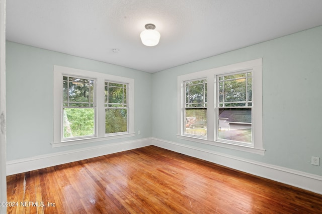 spare room featuring a healthy amount of sunlight, baseboards, and wood finished floors