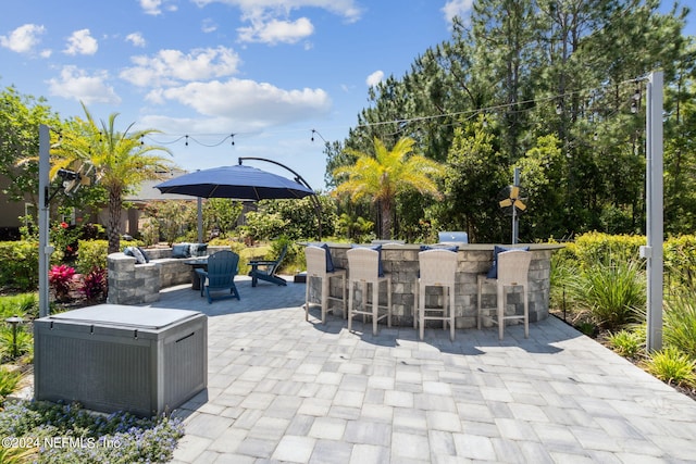 view of patio / terrace with an outdoor bar and outdoor lounge area