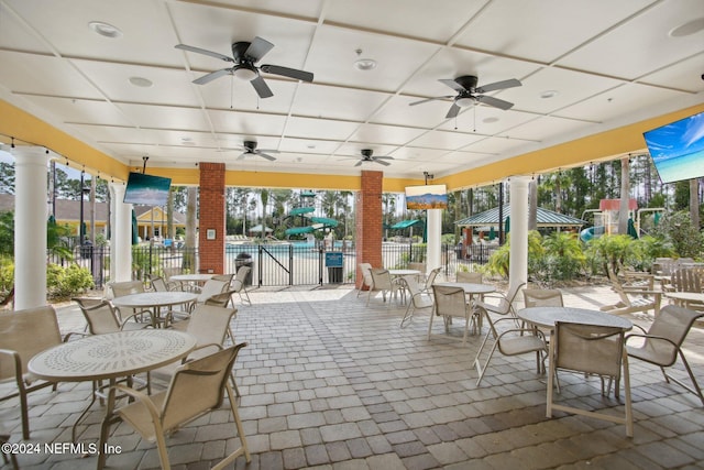 view of patio with ceiling fan