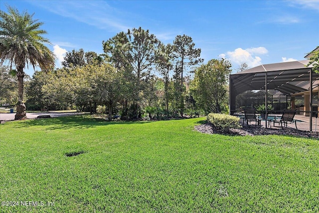 view of yard with a patio area and a lanai