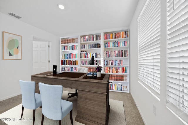 view of carpeted office space